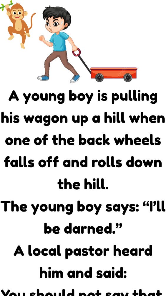 A Young Boy Is Pulling His Wagon Up A Hill