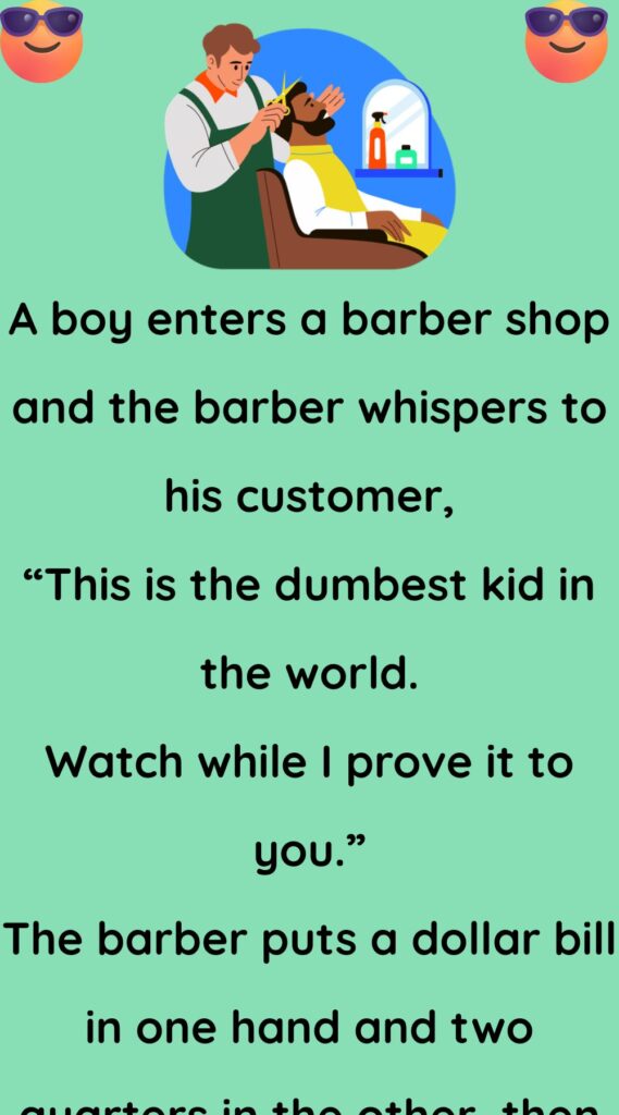 A boy enters a barber shop