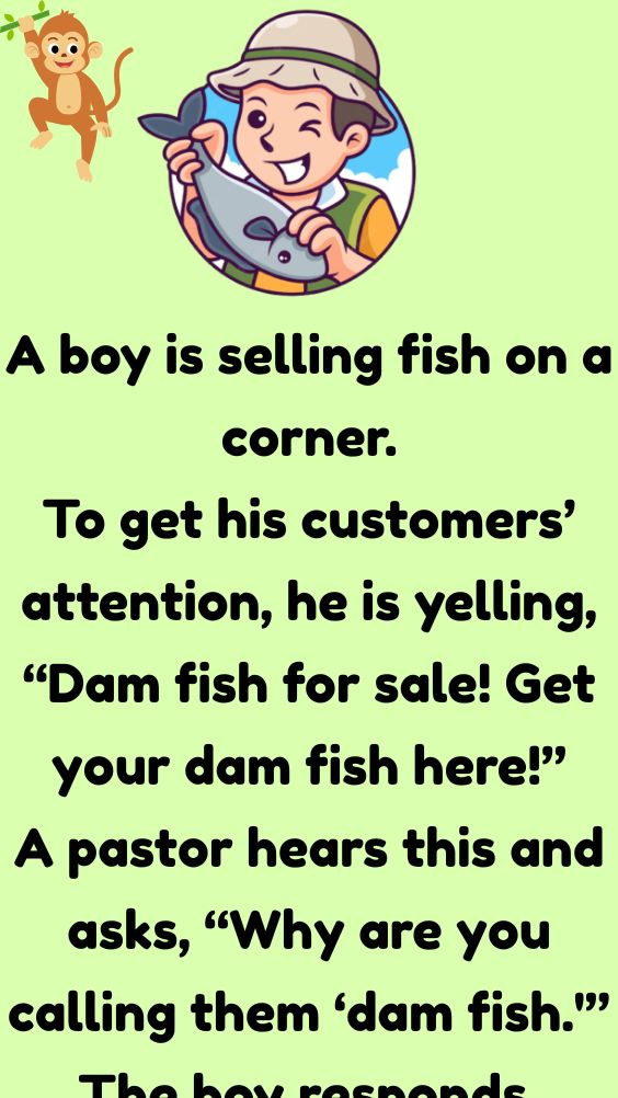 A boy is selling fish