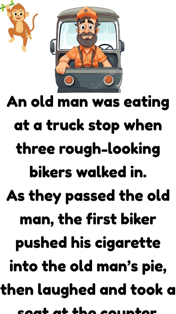 An Old Man Was Eating At A Truck Stop